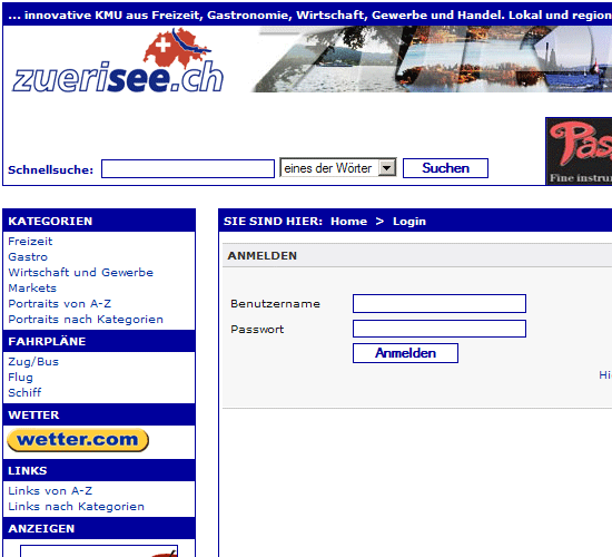 CMS Login / Anmeldung zuerisee.ch